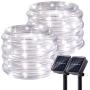 Chinety Solar String Lights Outdoor, 2 Pack 100 LED Solar Rope Lights 8 Modes Silver Wire Fairy Lights Waterproof Outdoor PVC Tube String Lights for Garden Fence Yard Summer Party Decor (Cool White)