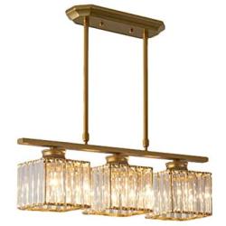 CraftThink Pendant Light Hanging Ceiling Light Modernism Square Clear Faceted Crystal Glass 3 Lights E26 Lighting for Dining Living Room Bedroom Hotel Restaurant, Color: Gold
