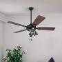 Honeywell Ceiling Fans 50615-01 Glencrest 52” Indoor & Outdoor, LED Edison Bulbs, ETL Damp Rated Aged Teak/Dark Walnut Blades, Oil Rubbed Bronze