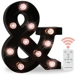 26 LED Letters Light Alphabet Marquee Signs, Ampersand Remote Timer Light Up Signs with Letters Desk Table Lamp for Bedroom, Bar, Wall Decor- Black Letter &