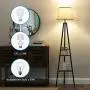 DEWENWILS 65 inch Industrial Tripod Floor Lamp with Shelves, 2-Tier Display Shelf, Light Beige Linen Shade, Metal and Wood Construction, Standing Storage Lamp for Living Room, Bedroom, Office