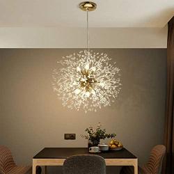 Chandelier Fireworks Pendant Lighting Modern LED Stainless Steel Crystal Ceiling Light Fixtures for Dining Room Bathroom Bedroom Livingroom, Dia 19.7 inch, 9-Light