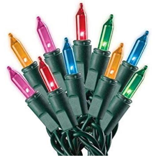 Prextex Christmas 100-Count Multi Color Green Wire Light Set Christmas Decorations