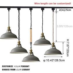 STGLIGHTING Iron Pendant Light H-Type Track Light Pendants 3.9 ft Cord Macaron Grey Lampshade Track Light Decoratefor Instant Pendant Lights for Dining Room Bulbs Not Included Customizable