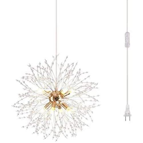 Dellemade DD00861 Plug in Sputnik Chandelier 8-Light Golden Luxurious Pendant Light for Bedroom, Living Room, Dining Room