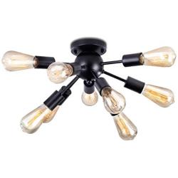 Vintage Semi Flush Mount Ceiling Light with 9 UL Sockets, LIGHTESS Sputnik Ceiling Chandelier Antique Black Sputnik Ceiling Lamp for Kitchen Dining Living Room, E26 Base