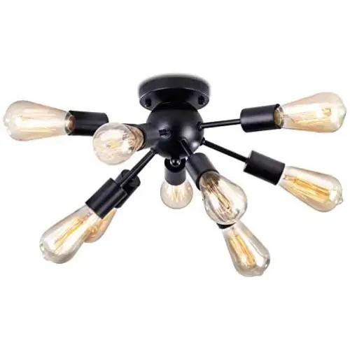 Vintage Semi Flush Mount Ceiling Light with 9 UL Sockets, LIGHTESS Sputnik Ceiling Chandelier Antique Black Sputnik Ceiling Lamp for Kitchen Dining Living Room, E26 Base