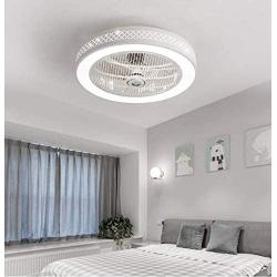 LAKIQ Modern 21.5’’ LED Ceiling Fan Light 3-Color Dimmable Bedroom 2-in-1 Semi Flush Mount Ceiling Lighting Led Close to Ceiling Lamp 3-Speeds Adjustable for Living Room Dining Room(Pattern A)