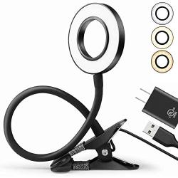 Gerintech Clip on Light with 3 Color Modes, 10 Adjustable Brightness Levels, 7W, Dimmable Desk Lamp with Clamp for Reading, Work, Studying, UL Power Adapter Included (Clip Black)