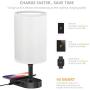 COZOO Bedside Table & Desk Lamp with Wireless Charging Pad and 3 USB Charging Ports,10W, Black Charger Base with White Fabric Shade, LED Light for Bedroom/Nightstand/Living Room