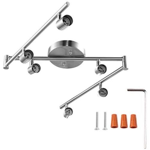 6-Light Adjustable Dimmable Track Lighting Kit by AIBOO,Flexible Foldable Arms,Satin Nickel Kitchen,Hallyway Bed Room Lighting Fixture, GU10 Base Bulbs not Included