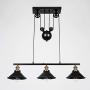 Three-Light Pulley Pendant Light, Indoor Island Light Adjustable Industrial Vintage Rustic Chandelier, Farmhouse Vintage Ceiling Lights Fixture for Dining Room, Living Room or Foyer