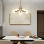 MOTINI 5-Light Sputnik Chandelier with Clear Glass 5LT Modern Pendant Geometric Light Rod Hanging Lighting Indoor 27''x 27''x11'', Brushed Brass