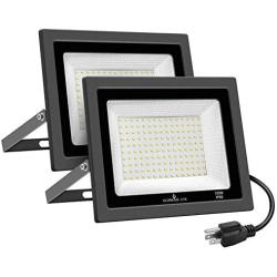 GLORIOUS-LITE 2 Pack 100W LED Flood Light Outdoor, 10000LM Super Bright Work Light with Plug, 5000K Daylight White, IP66 Waterproof Outdoor Floodlights for Yard, Garden, Playground