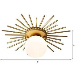 RUNNUP 10 Inch Frosted Glass Shade Spherical Flush Mount Lighting Minimalism Ceiling Mounted Fixture Gold Ceiling Light Fixture for Dining Room, Bedroom, Living Room