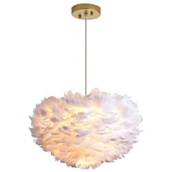 Maxax White Feather Chandelier Pendant Light Fixture with 3 Lights for Bedroom Kitchen Restaurant Living Room