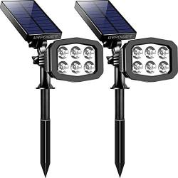 URPOWER Solar Lights Outdoor, Upgraded 6 LED 2-in-1 Waterproof Solar Spotlights 2 Modes Auto On/Off Wireless Wall Lights Pathway Lights Landscape Lighting for Garden Yard Pool Patio Cold White(2 Pack)