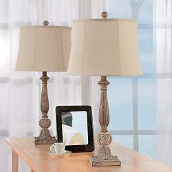 Maxax Table Lamp Set of 2 Poly Beside Nightstand Lamps with Oatmeal Fabric Shade for Living Room and Bedroom