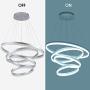 LED Modern Chandelier 4-Rings Circular Pendant Light Flush Mount Pendant Lighting for Living Room Dining Room, 6000k, Silver, by ROYAL PEARL LED Modern Chandelier 4-Rings Circular Pendant Light Flush Mount Pendant Lighting for Living Room Dining Room, 6000k, Silver, by ROYAL PEARL