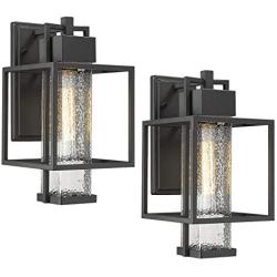 Osimir Outdoor Wall Sconce 2 Pack, Farmhouse Style Exterior Wall Lantern in Black Finish with Bubble Glass Lamp Shade, 15 inch Modern Outdoor Lighting Fixtures 2375/1WL-2PK