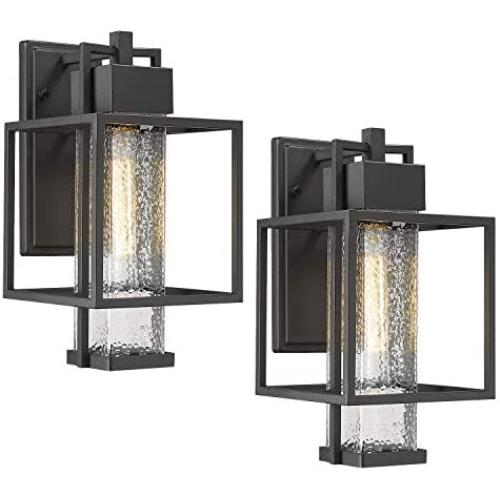 Osimir Outdoor Wall Sconce 2 Pack, Farmhouse Style Exterior Wall Lantern in Black Finish with Bubble Glass Lamp Shade, 15 inch Modern Outdoor Lighting Fixtures 2375/1WL-2PK