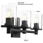 Pathson 3 Light Wall Light, Vintage Bathroom Vanity Light, Industrial Indoor Wall Sconce with Clear Glass Shade, Wall Mount Light Fixtures for Bathroom Kitchen Living Room (Black)