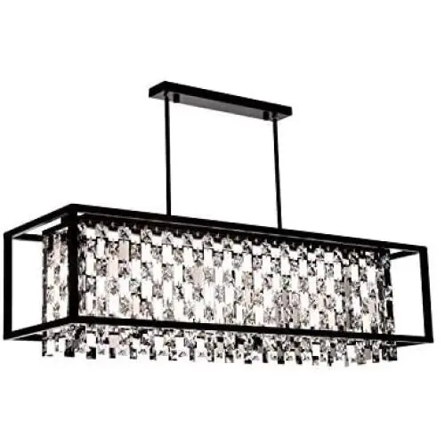 BEIRIO 6-Lights K9 Crystal Lighting Kitchen Island Pendant Lights with Oil Rubbed Bronze Finish Retro Rectangle Chandeliers for Restaurant Dining Room Living Room(36×12×22.8 inch)