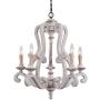 Distressed White Wooden Chandelier Traditional French Country Empire Pendant Light 5-Lights Candle Wood Chandelier, Adjustable Chain