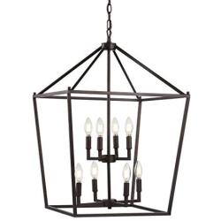 JONATHAN Y JYL7438A Pagoda Lantern Dimmable Adjustable Metal LED Pendant, Classic, Traditional for Dining, Living Room, Kitchen, 20'' 8-Bulb, Oil Rubbed Bronze