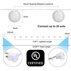 Lantern String Lights Plug in, UL Listed Outdoor Lantern Lights String 9.83FT Pack of 10 Nylon Lantern String Lights for Patio, TIGOMOOV White Lights String for Bedroom