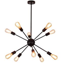 Sputnik Chandeliers 10 Lights Black Light Fixture Modern Pendant Lighting Industrial Ceiling Light for Dining Room Kitchen Island Bedroom Hallway