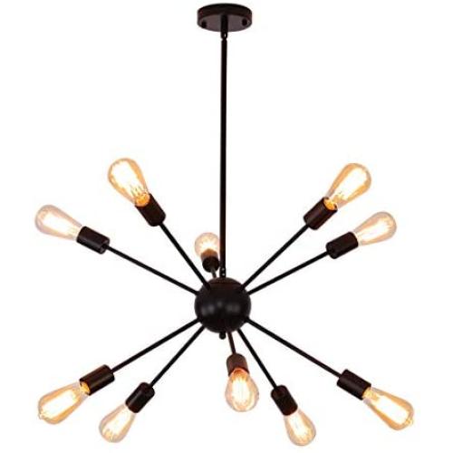 Sputnik Chandeliers 10 Lights Black Light Fixture Modern Pendant Lighting Industrial Ceiling Light for Dining Room Kitchen Island Bedroom Hallway