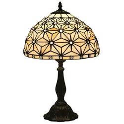 Tiffany Style 12 Inch Table Lamp, Stained Glass Lampshade Desk Lighting with Crystal Beads, Bedroom, Living Room, Study Room Reading Light, No Bulb,Alloy Base