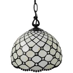 Amora Lighting Tiffany Style Hanging Pendant Lamp Ceiling 12'' Wide Stained Glass White Jeweled Antique Vintage Light Decor Restaurant Game Living Dining Room Kitchen Gift AM119HL12B