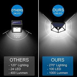 Solar Lights Outdoor - BS ONE 2200mAh Large Capacity Battery 100 LED Solar Wall Lights IP65 Waterproof 3 Lighting Modes for Garden,Fences,Front Door,Back Yard,Garage,4 Pack