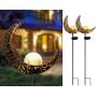 Joyathome Garden Solar Stake Lights Pathway Outdoor Moon Crackle Glass Globe Stake Metal Lights,Waterproof Warm White LED for Lawn,Patio or Courtyard