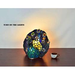 Tiffany Style Table Lamp Fashion Desk Lamp Peacock Night Light Handmade Lamp Shade Reading Lamp for Hotel Bedside Study Room Office Decoration Fixture (Color : Multi-Colored, Size : 262824CM)