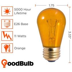 Halloween Light Bulbs - 11 Watt Orange Light Bulbs - Dimmable - E26 Base - by GoodBulb (11 Watt S14, 2 Pack)