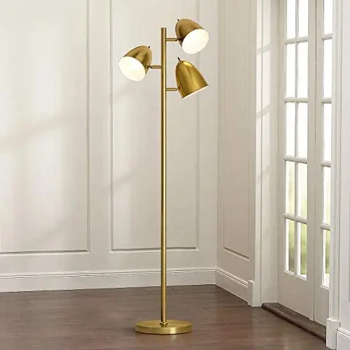 OYEARS LED Reading Floor Lamp for Living Room Mid Century Modern 68.5” Adjustable 3 Light Tree Antique Brass Tall Standing Lamp 3 LED Bulbs Included Gold