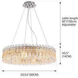 Moooni Modern Round Crystal Chandelier Lighting Ceiling Pendant Fixture,Luxury K9 Crystal Leaves Light Adjustable for Dining Room Foyer Living Room
