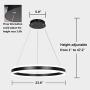 AKEELIGHTING Contemporary LED Chandelier Lighting Modern Pendant Lights Black Dimmable 1 Ring Adjustable Dining Room Foyer Hanging Ceiling Light Fixture with Remote