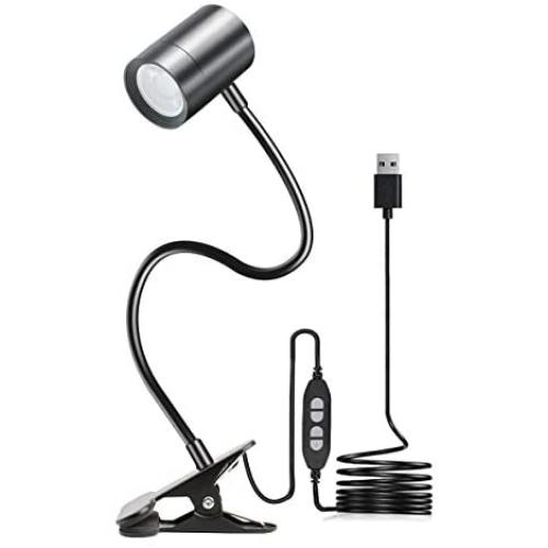 Clip on Reading Light, 3000K - 6500K Clamp Desk Lamp, 10-Levels Brightness LED Light, Eye Protect 360° Flexible Gooseneck Book Light for Desk Bedside Headboard, USB Powered (Black)