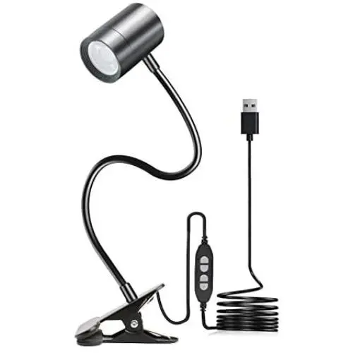 Clip on Reading Light, 3000K - 6500K Clamp Desk Lamp, 10-Levels Brightness LED Light, Eye Protect 360° Flexible Gooseneck Book Light for Desk Bedside Headboard, USB Powered (Black)