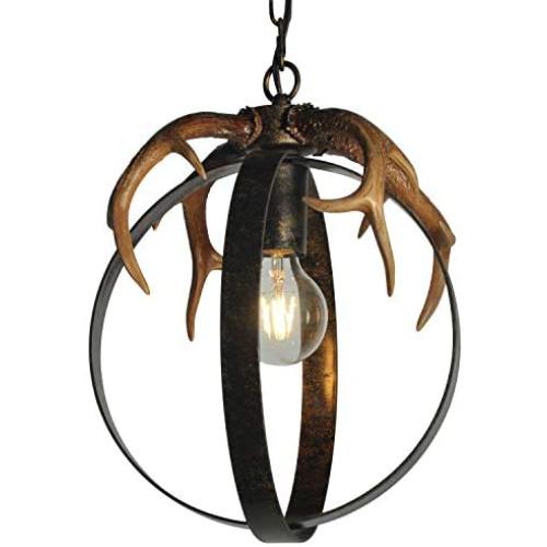 Unitop Pendant Light Rustic Chandelier- 1 Light D12'' Oil Rubbed Bronze Finish Industrial Antler Ceiling Hanging Light Fixture for Indoor Kitchen Island Dining Bedoom Hallway Farmhouse UP3002C-1