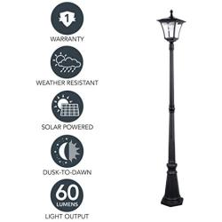 Sterno Home GL42309 Upgraded Version Outdoor Solar LED Street, for Patio, Post Light, Garden, 76” High, 1-Pack, Black, 2nd Gen