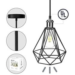 UL Industrial Polygon Pendant Lighting Vintage Wire Cage Black Metal Hanging Lamp for Kitchen Island Dining Room Farmhouse JACKYLED