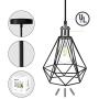 UL Industrial Polygon Pendant Lighting Vintage Wire Cage Black Metal Hanging Lamp for Kitchen Island Dining Room Farmhouse JACKYLED
