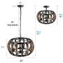 Anmytek Pumpkin Round Pendant Light Vintage Rustic Wood Frame Lamp Adjustable Chain Chandelier E26 Base Bulb Hanging Lighting Kitchen Island Dining Room Ceiling Light Fixture 5-Light(C0070)