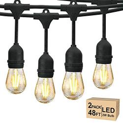 Svater 96Ft Outdoor String Lights,2Pack 48Ft Patio Lights Plug in with 2W Led Glass Bulb,Dimmable,2700K Warm White,Commercial Grade IP65 Waterproof Hanging String Light,ETL Listed