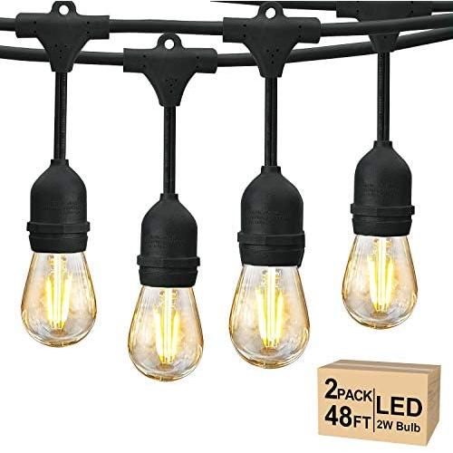 Svater 96Ft Outdoor String Lights,2Pack 48Ft Patio Lights Plug in with 2W Led Glass Bulb,Dimmable,2700K Warm White,Commercial Grade IP65 Waterproof Hanging String Light,ETL Listed